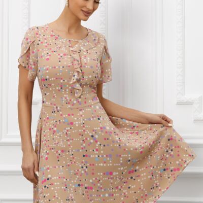 Black Friday 2022 Rochie Miriam bej cu buline colorate