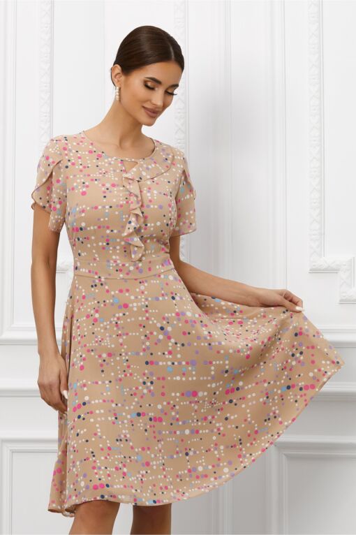 Black Friday 2022 Rochie Miriam bej cu buline colorate