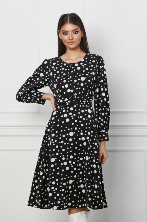 Black Friday 2022 Rochie Mirunea neagra cu buline albe