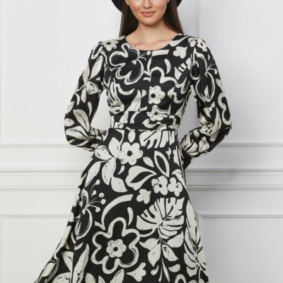 Black Friday 2022 Rochie Mirunea neagra cu imprimeu ivory