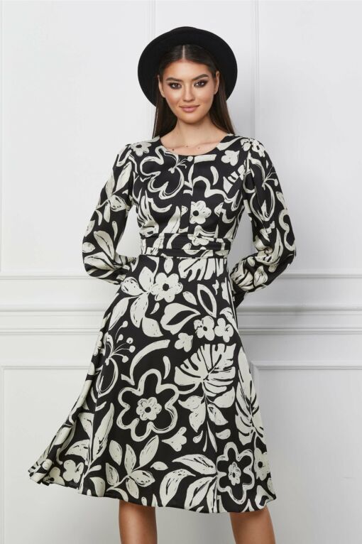 Black Friday 2022 Rochie Mirunea neagra cu imprimeu ivory