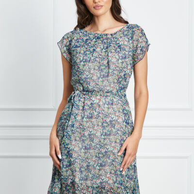 Black Friday 2022 Rochie Missa albastra cu imprimeu floral multicolor