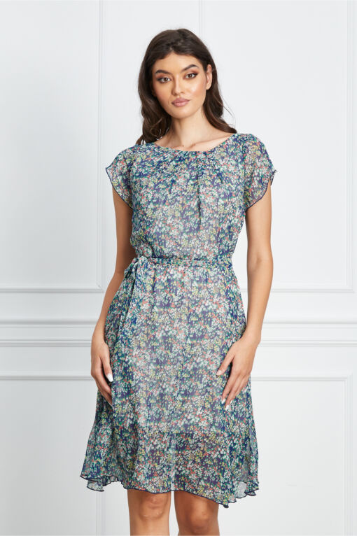 Black Friday 2022 Rochie Missa albastra cu imprimeu floral multicolor