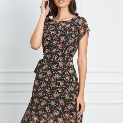 Black Friday 2022 Rochie Missa neagra cu imprimeu floral roz