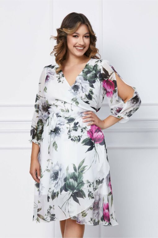 Black Friday 2022 Rochie Moira alba petrecuta cu imprimeuri florale