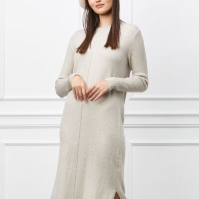 Black Friday Rochie Moira bej din tricot cu crepeuri la baza