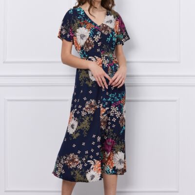 Black Friday 2022 Rochie Mona bleumarin cu imprimeuri florale caramizii