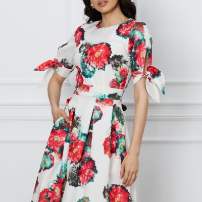 Black Friday Rochie Moze alba cu imprimeuri florale rosii