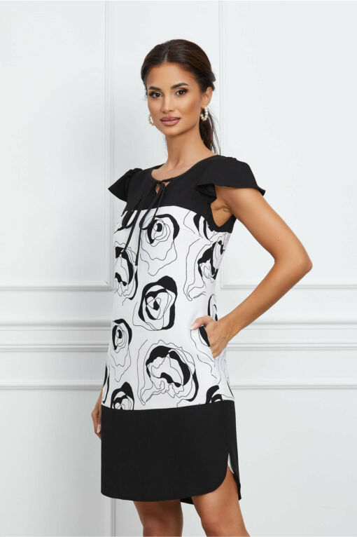 Black Friday 2022 Rochie Moze alba cu imprimeuri negre
