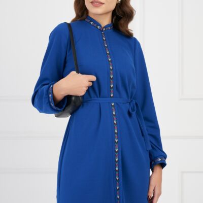 Black Friday Rochie Moze albastra cu banda decorativa