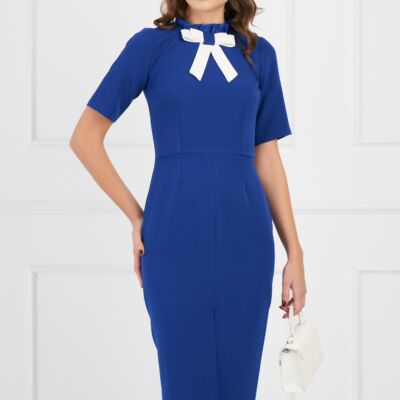 Black Friday 2022 Rochie Moze albastra cu funda maxi alba la bust