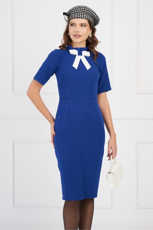 Black Friday 2022 Rochie Moze albastra cu funda maxi alba la bust