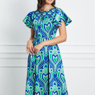 Black Friday 2022 Rochie Moze albastra cu imprimeu verde