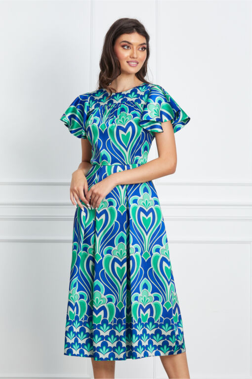 Black Friday 2022 Rochie Moze albastra cu imprimeu verde