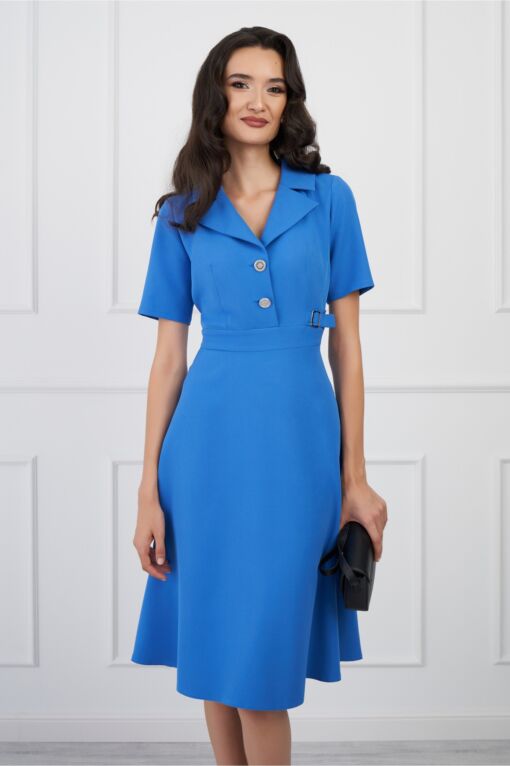Black Friday Rochie Moze albastra cu nasturi la bust si catarama in talie