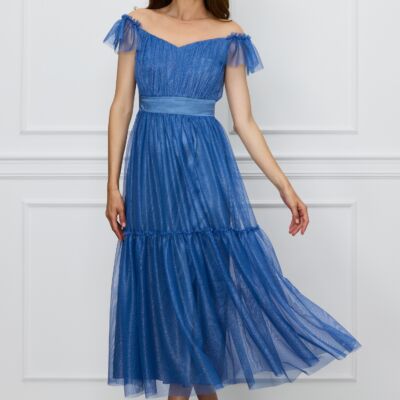 Black Friday Rochie Moze albastra din tull cu fir lurex