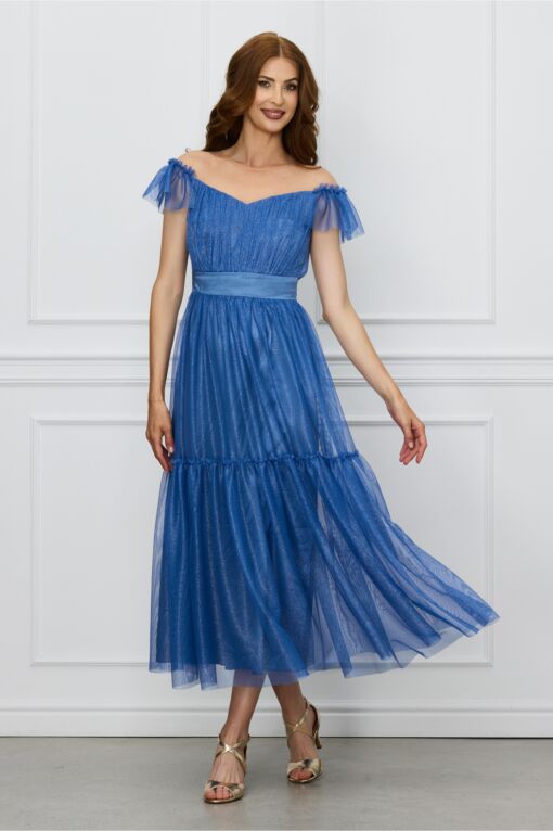 Black Friday Rochie Moze albastra din tull cu fir lurex