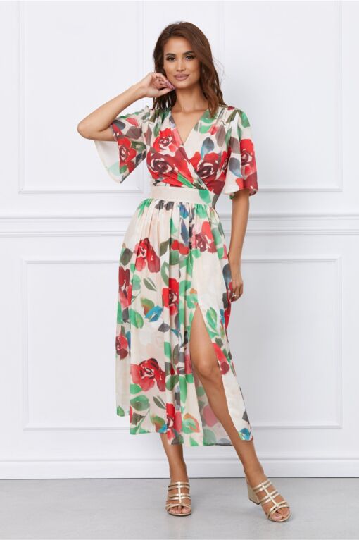 Black Friday 2022 Rochie Moze bej cu flori rosii