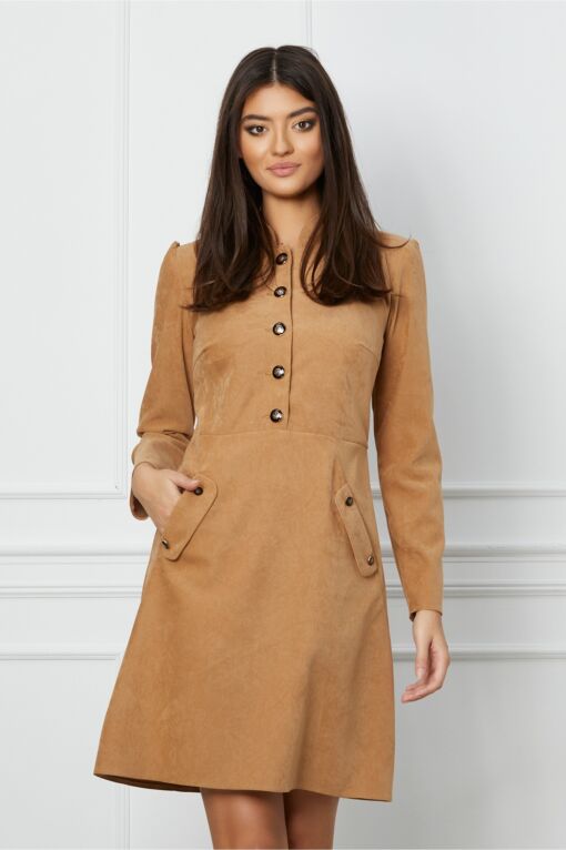 Black Friday 2022 Rochie Moze bej cu nasturi si buzunare