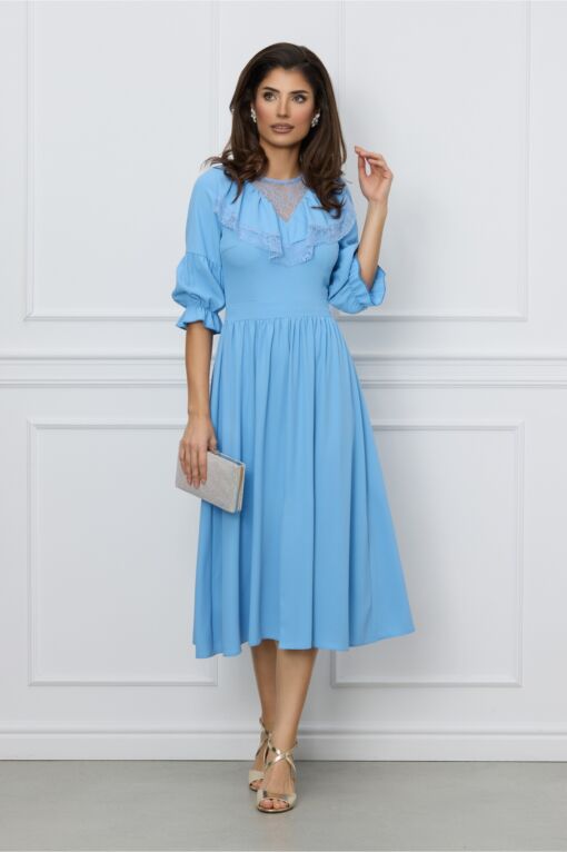 Black Friday 2022 Rochie Moze bleu cu dantela si volane la bust