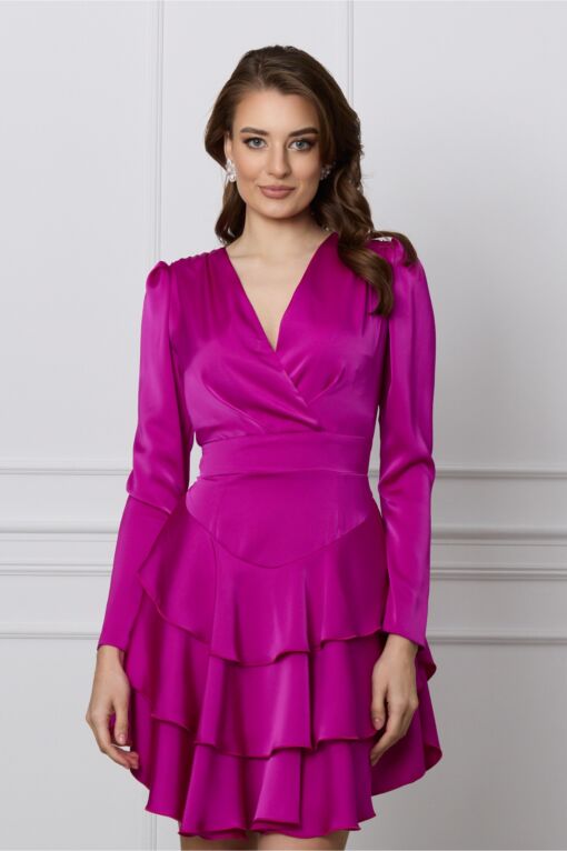 Black Friday Rochie Moze fucsia din satin cu volane pe fusta