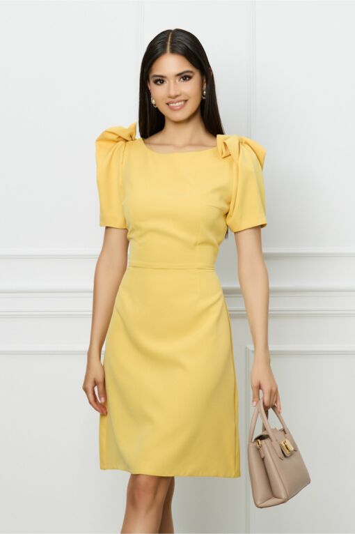 Black Friday Rochie Moze galbena cu funde la umeri