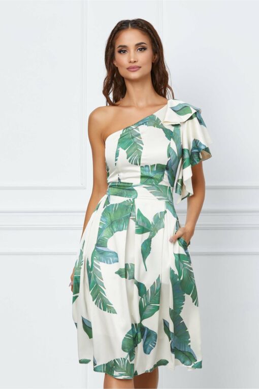 Black Friday 2022 Rochie Moze ivory cu frunze verzi