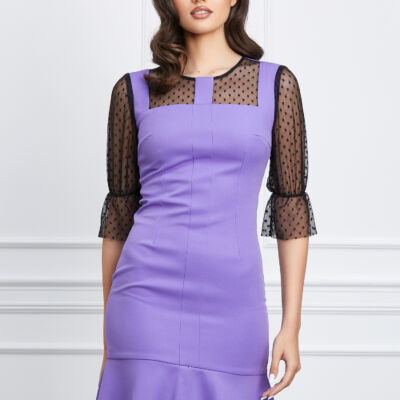 Black Friday 2022 Rochie Moze lila cu dantela neagra la maneci si bust