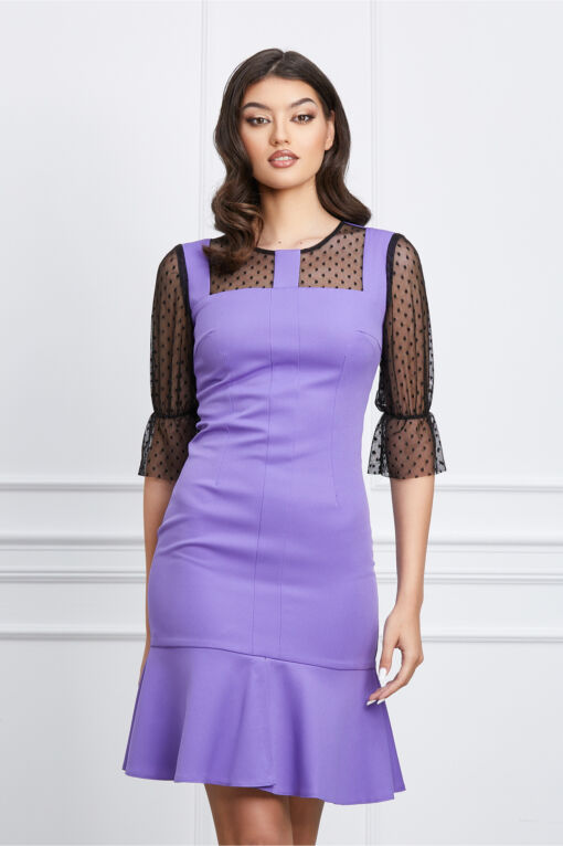 Black Friday 2022 Rochie Moze lila cu dantela neagra la maneci si bust