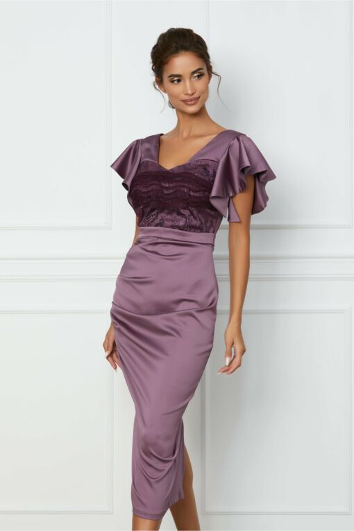 Black Friday 2022 Rochie Moze lila prafuit cu glitter si tull la bust