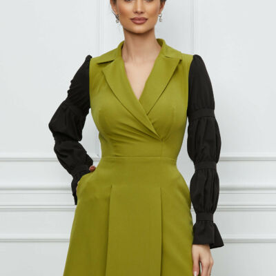Black Friday 2022 Rochie Moze lime cu maneci negre
