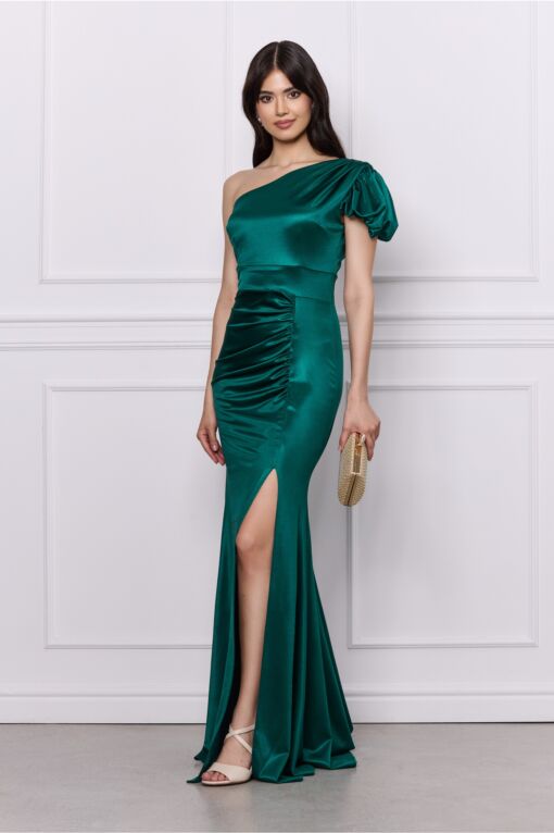 Black Friday Rochie Moze lunga verde cu fronseu