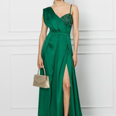 Black Friday Rochie Moze lunga verde cu strasuri la bust