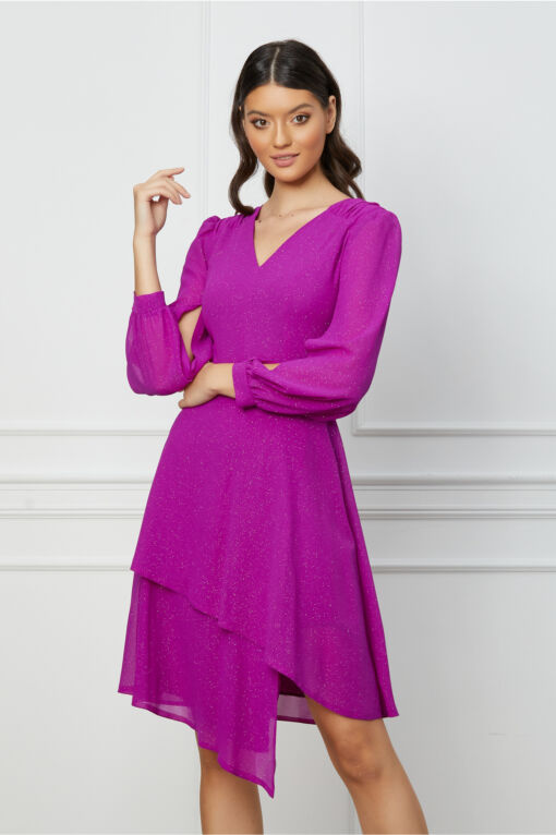 Black Friday Rochie Moze magenta cu glitter si maneci decupate