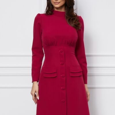 Black Friday 2022 Rochie Moze magenta cu nasturi si buzunare decorative