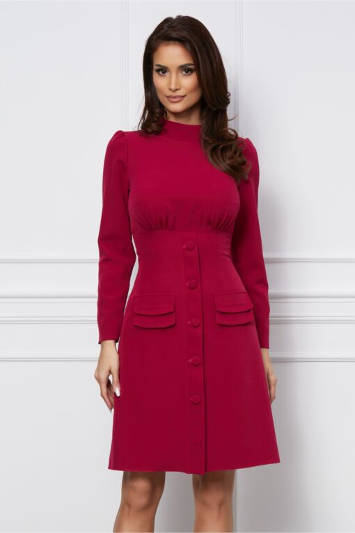 Black Friday 2022 Rochie Moze magenta cu nasturi si buzunare decorative