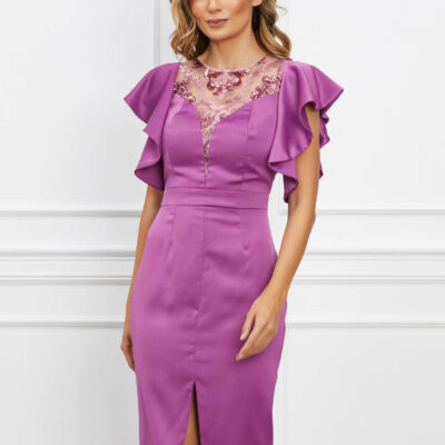 Black Friday Rochie Moze mov din satin cu dantela la bust