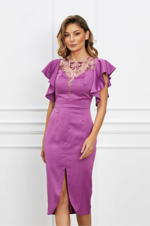 Black Friday Rochie Moze mov din satin cu dantela la bust