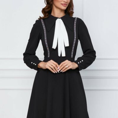 Black Friday 2022 Rochie Moze neagra cu aplicatie tip fundita