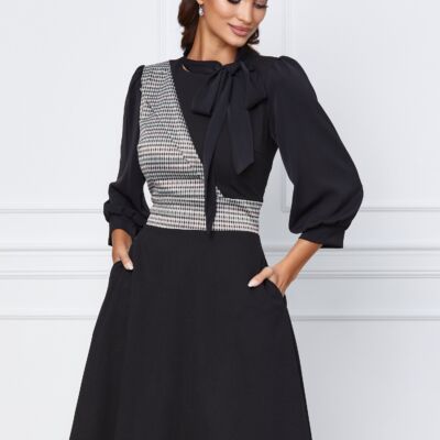 Black Friday 2022 Rochie Moze neagra cu carouri la bust