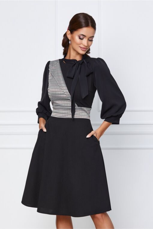 Black Friday 2022 Rochie Moze neagra cu carouri la bust