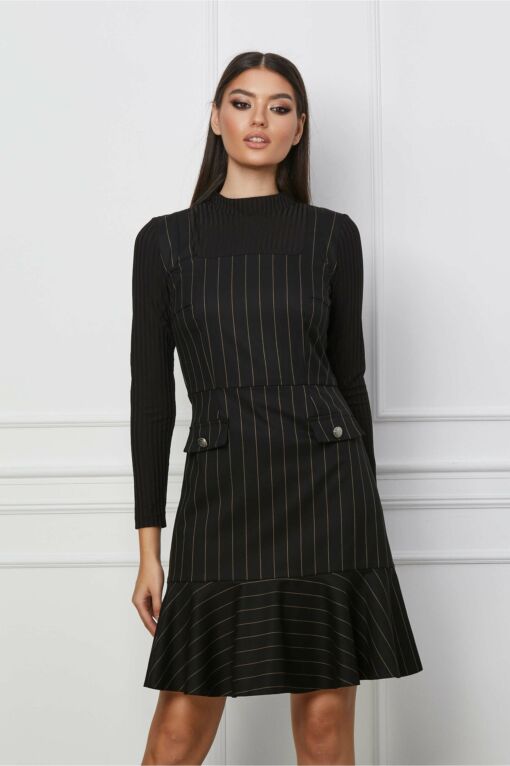 Black Friday Rochie Moze neagra cu dungi bej
