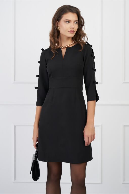 Black Friday 2022 Rochie Moze neagra cu fundite pe maneci