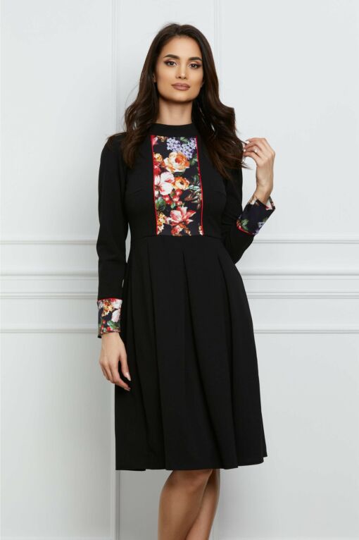 Black Friday 2022 Rochie Moze neagra cu imprimeu floral pe bust