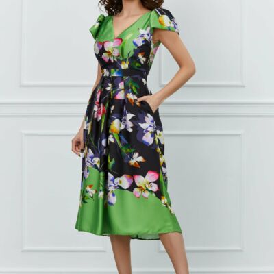 Black Friday 2022 Rochie Moze neagra cu imprimeu floral verde