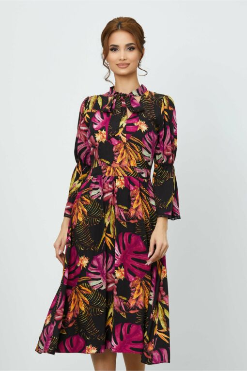 Black Friday 2022 Rochie Moze neagra cu imprimeuri florale fucsia
