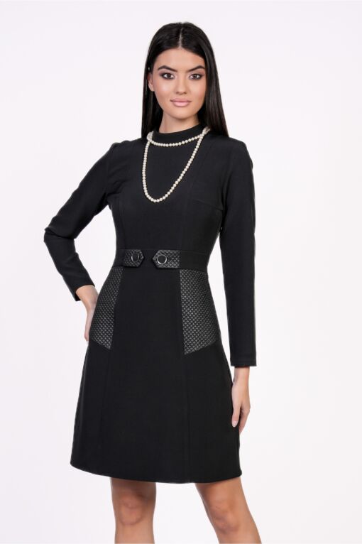 Black Friday Rochie Moze neagra cu insertii din piele ecologica