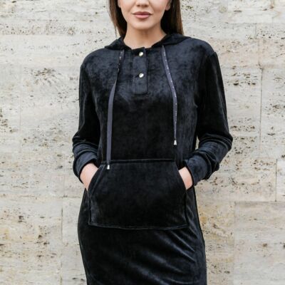 Black Friday Rochie Moze neagra din catifea cu gluga