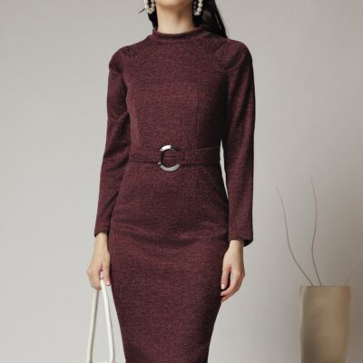 Black Friday Rochie Moze office din jerse burgundy cu catarama in talie