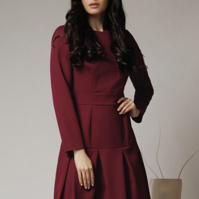 Black Friday Rochie Moze office din stofa bordo cu pliuri pe fusta